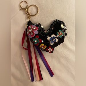 Sequin heart and tassel keychain